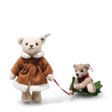 Mama Teddy bear with child on Holly Express (16 cm)