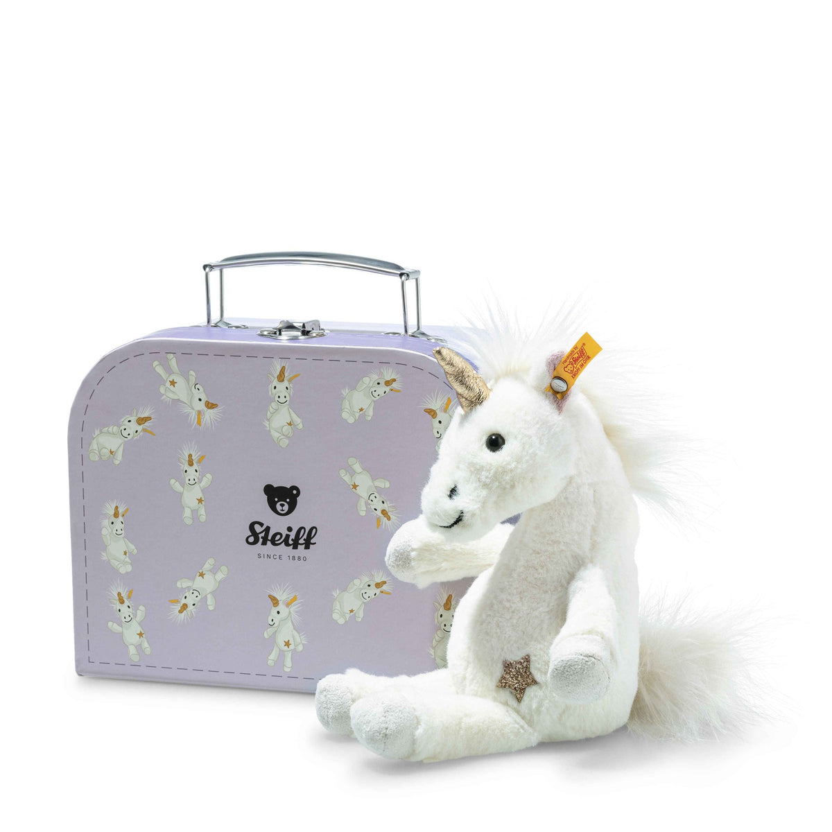 Steiff Hong Kong | 708015 Unica dangling unicorn in suitcase